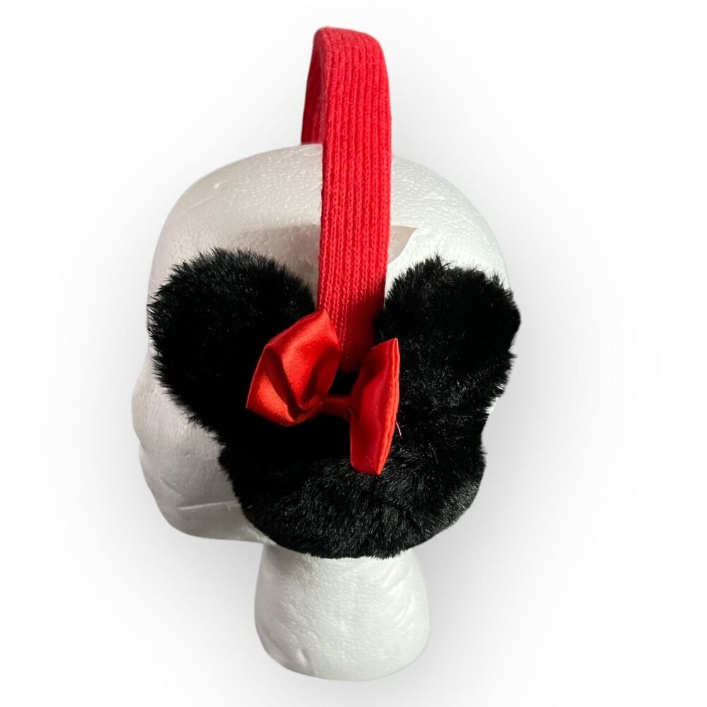 Disney Minnie Mouse Black Faux Fur w/ Red Satin Bows Ear Muffs One Size - NWOT - Picture 3 of 12